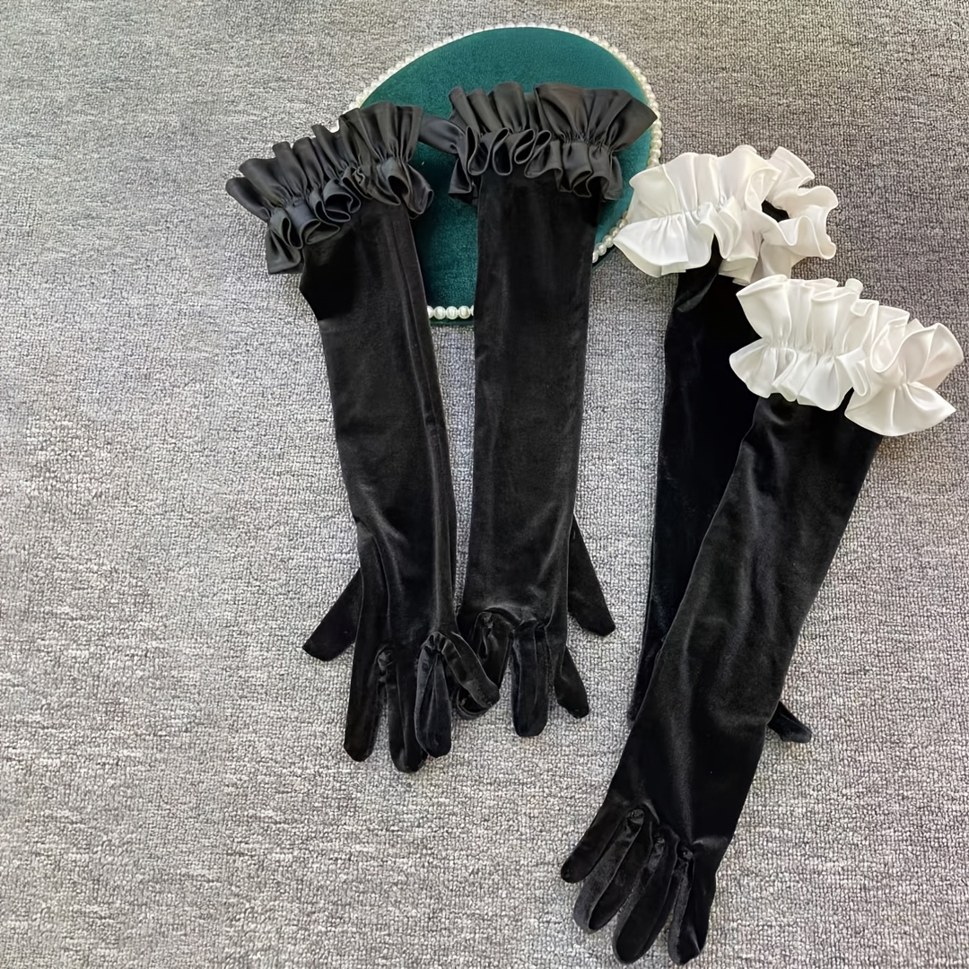 black velvet long bridal gloves evening dress performance - Temu
