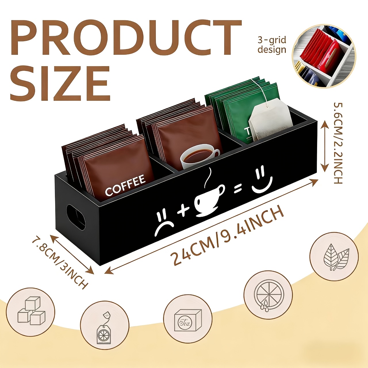 TEMU A Tea Bag Storage Box With 3 Compartments, A Coffee Machine Box With A Side Handle, Which Is Very Suitable For Placing On The Kitchen And Pantry