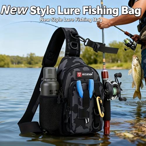 multifunctional fishing backpack shoulder bag fishing waist pack lure bag fishing backpack tackle sling bag for storing rods baits hooks fishing gear ultra large capacity 600d nylon material multiple compartments padded shoulder straps