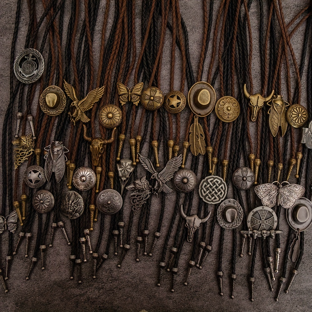 TEMU 10pcs Western Cowboy Style Bolo Tie Neck Cord Rope Necklace Tie 35 Styles Random Mix
