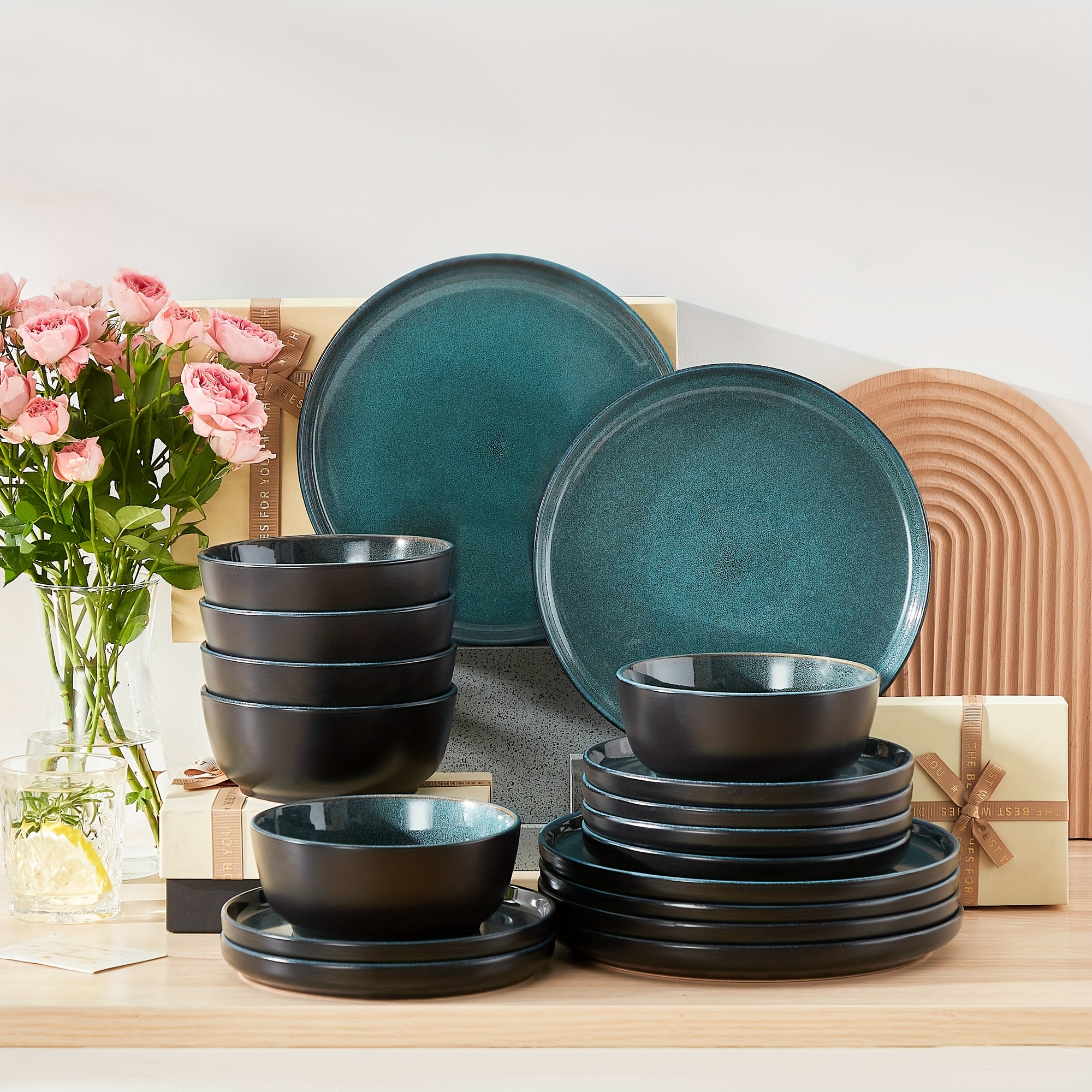 18pcs Plates And Bowls Set, Dinnerware Sets For 6, Dishes Dining Ware, Dessert Plate, Dinner Plate And Bowl Sets Microwave & Dishwasher Safe, Wedding Gift