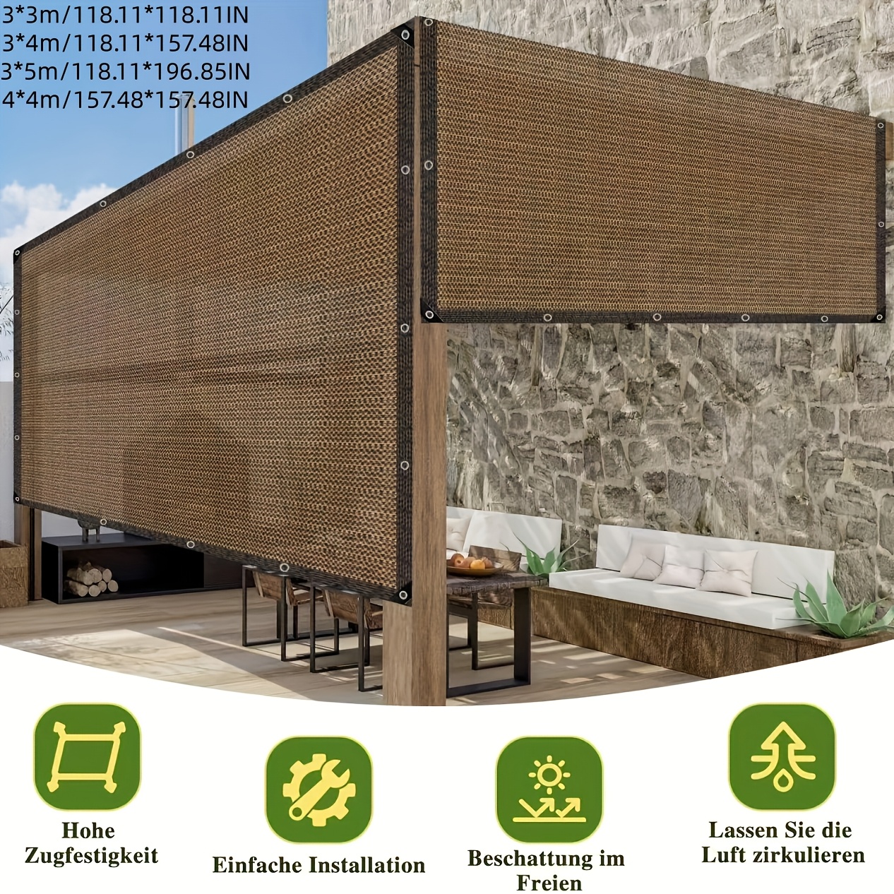 TEMU Toile d'ombrage de terrasse , rideau de protection solaire en adapté aux terrasses/decks avec plusieurs tailles au choix, d'ombrage résistante