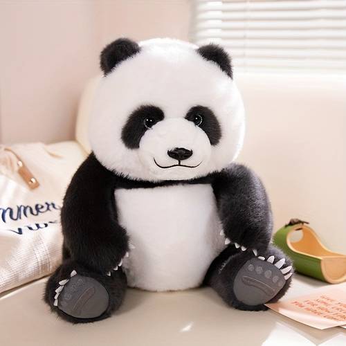 1pc 30cm/11, 81in and White Panda Plush Toy with Black Ears, Eyes, Limbs, White Face and Belly, Detailed Claws and Paw Pads - Soft Polyester Stuffed Animal for Christmas, Halloween, Thanksgiving, Birthday Party Gifts, Panda Gifts, Holiday Gift Item, Design, Quality