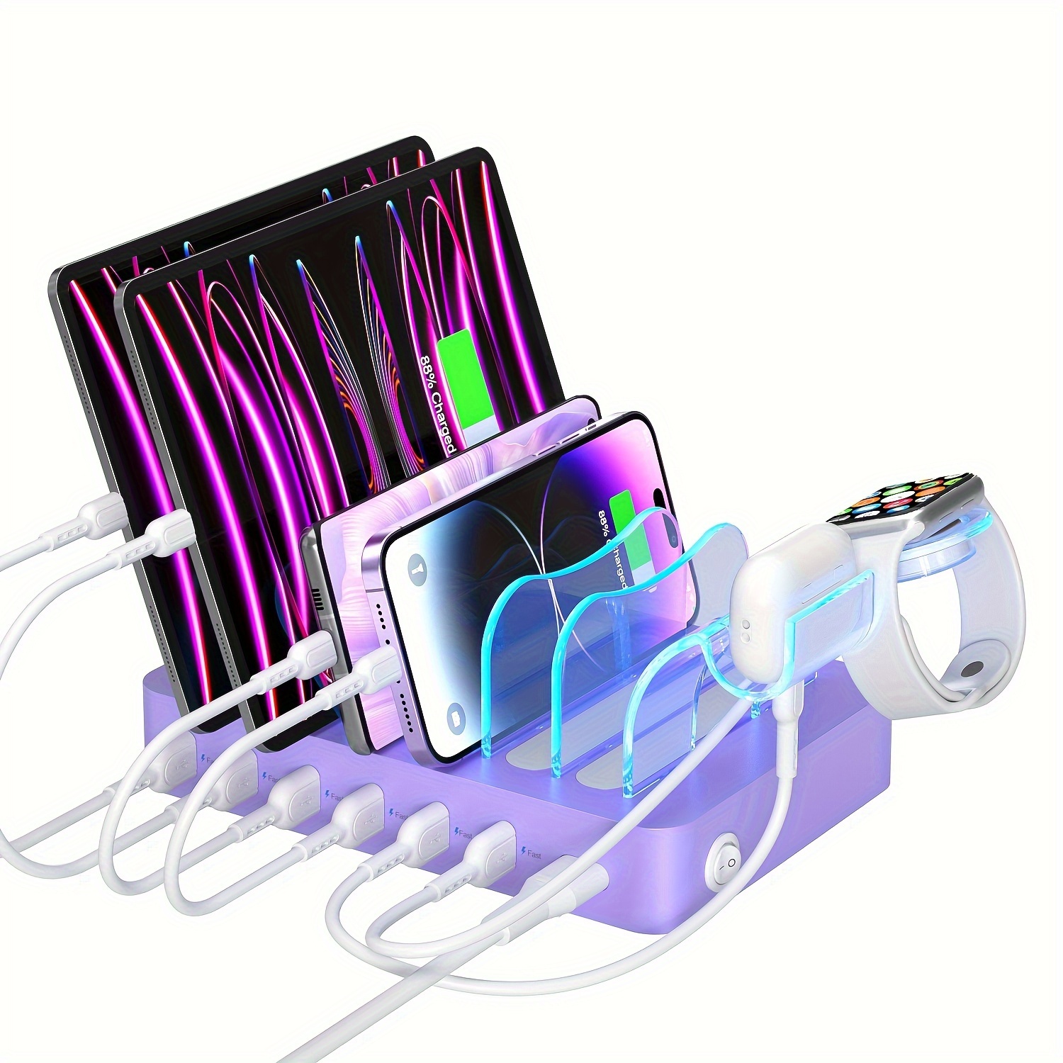 

Soopii Premium 6-port Usb Charging Station Organizer For Multiple Devices, 6 Short Charging Cables And 1 Upgraded L-watch Charger Holder Included, For Phones, Tablets, And Other Electronics