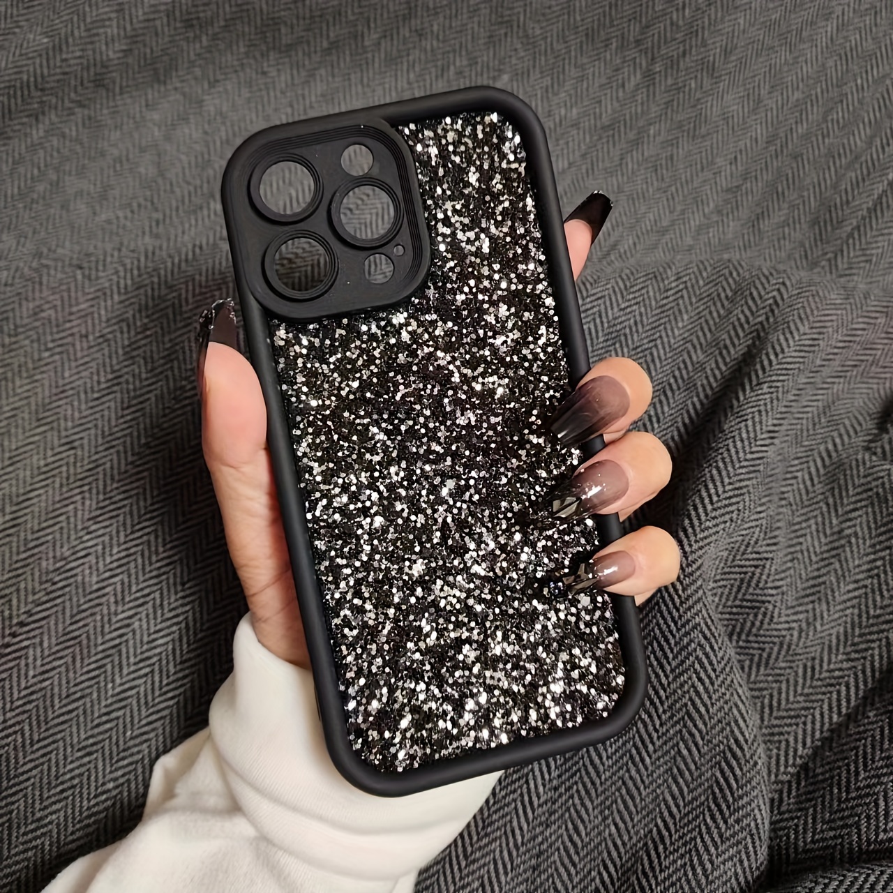 

Suitable For 15 14 11 Series Glitter Sequin Mobile Phone Case, Black Protective Case