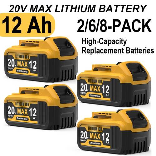 item picture 2 6 8 pack 12 0ah 20 lithium replacement compatible with dw 20v cordless power tools and 12000mah battery with 3 indicator
