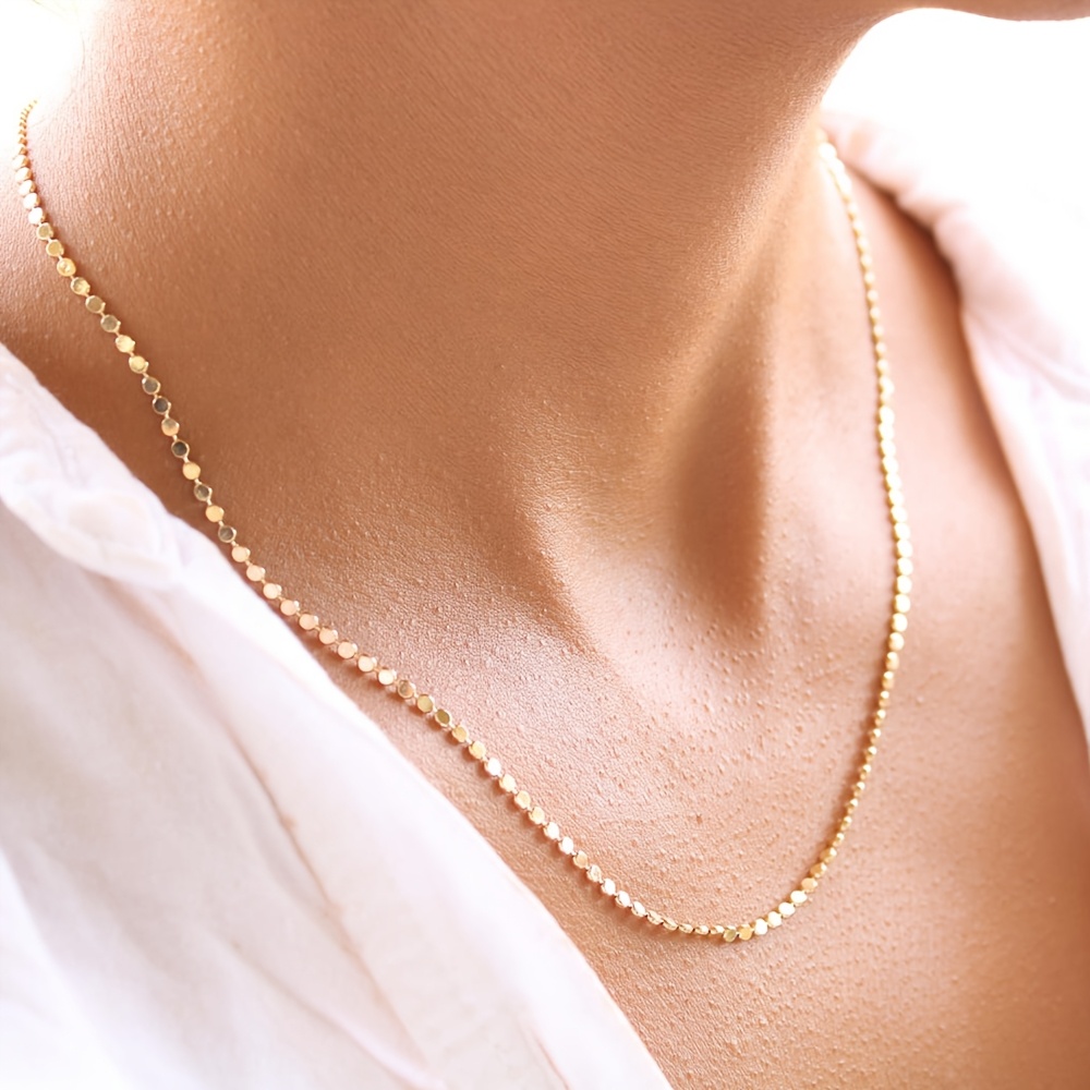 TEMU Exquisite 18k Gold-plated Waterproof Stainless Steel Necklace, 2mm Round Link Chain, Minimalist Stackable Style, A Women's Necklace Suitable For