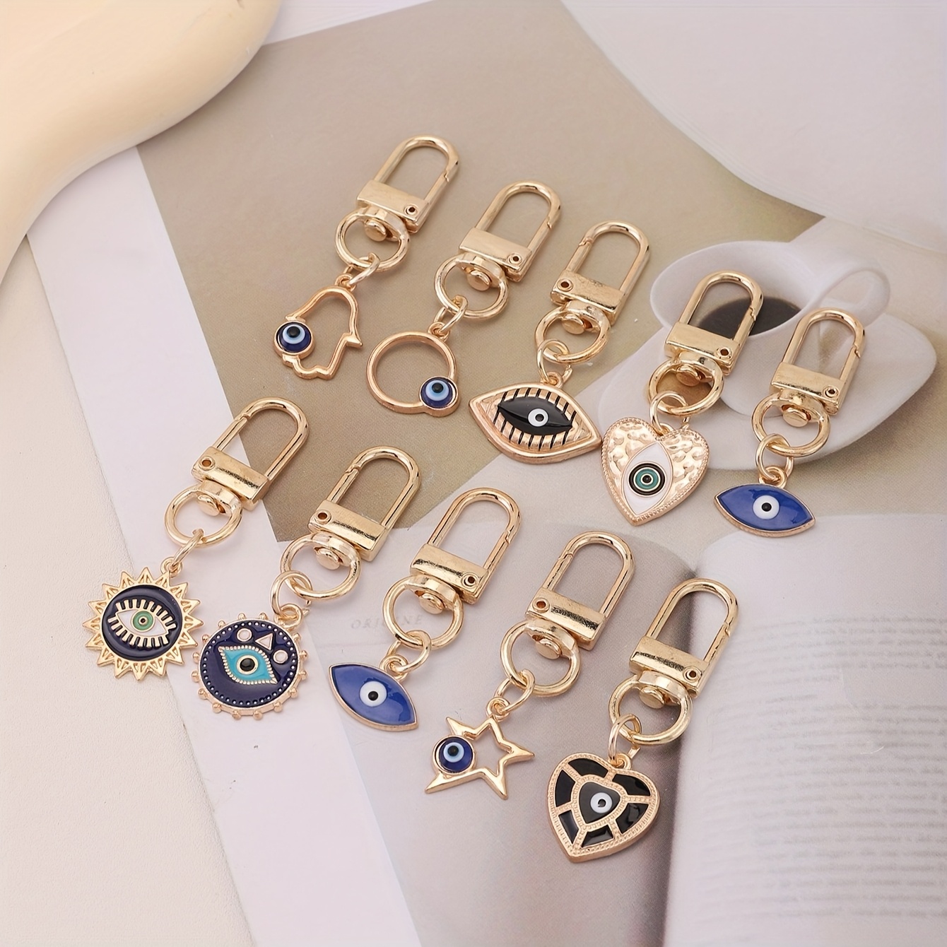 Image of 10pcs Cartoon Evil Eye Keychain Bulk Party Favors Backpack Keychains Cute Cartoon Evil Eye Keychains For School Prizes Birthday Party Assorted Colors Backpack Purse Car Key Additions