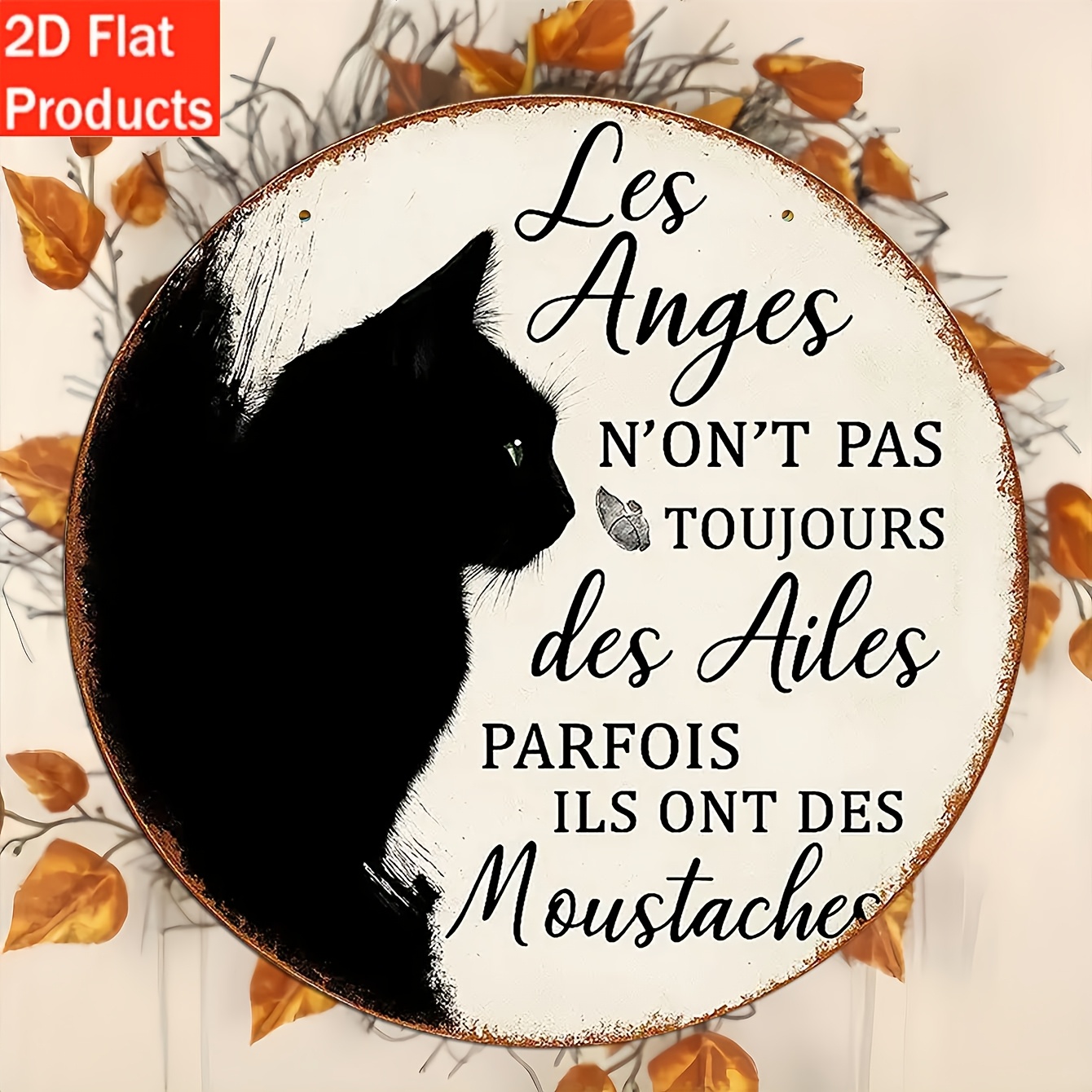 TEMU Plaque décorative 2D plate, 2DFlat - 1 pièce, panneau suspendu décoratif en bois français « Chat et Ange », convient pour la décoration du