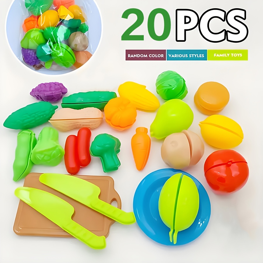 Image of 20pcs Cutting Kitchen Fruit And Vegetable Set, Kitchen Plastic Cutting Simulation Food - Pretend Kitchen Toys - Educational Toys Suitable For Children, Girls And Boys [product Color Random]