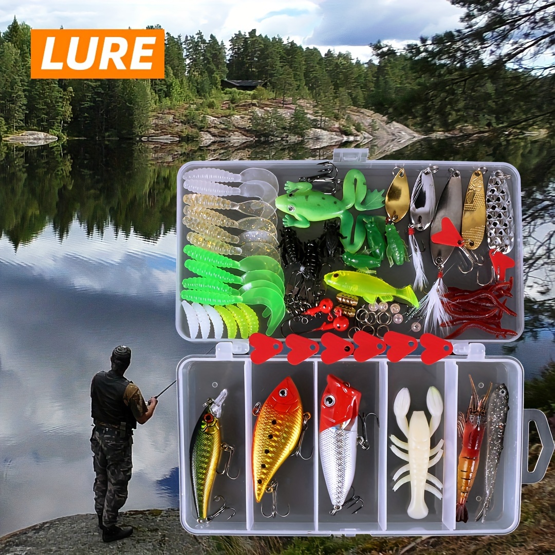 88pcs Fishing Lure Set With Storage Box, Including Minnow, Popper, Spoon  Lures, Soft Worm Bait, Fishing Accessories