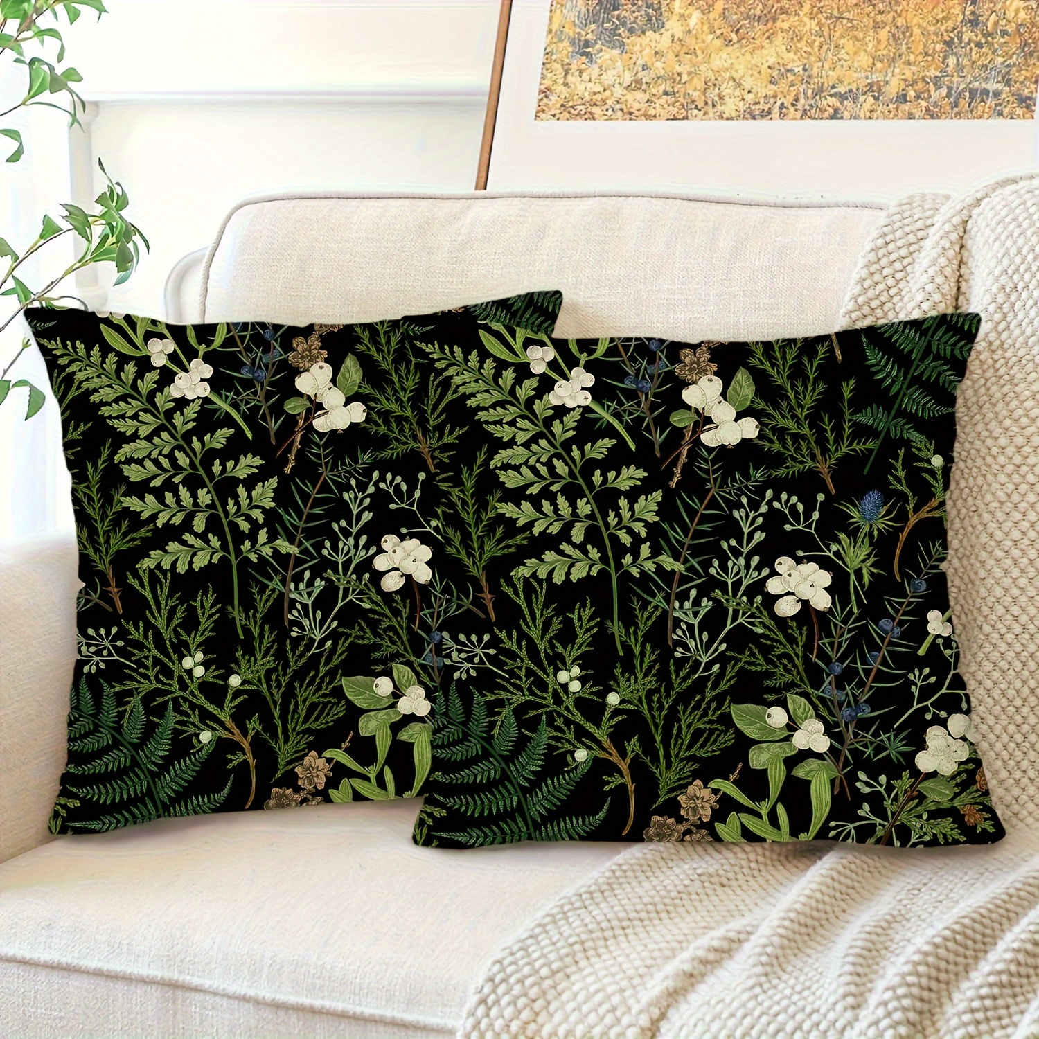 

2pcs Vintage Floral Linen Pillow Covers, 18x18 Inches - Plant Design For Modern Country Style Sofa, Bed, Car, And Living Room Decor