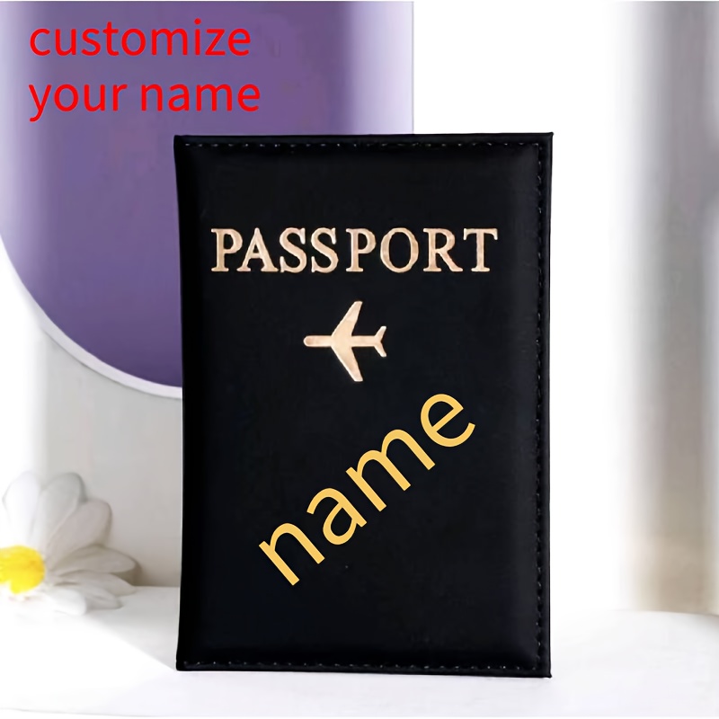 Image of 1pc Customized Passport Cover For Outdoor Travel, With Personalized Name, Made Of, Lightweight, Golden- Design, Couple Diy Private Customized Passport Holder Travel Accessory.