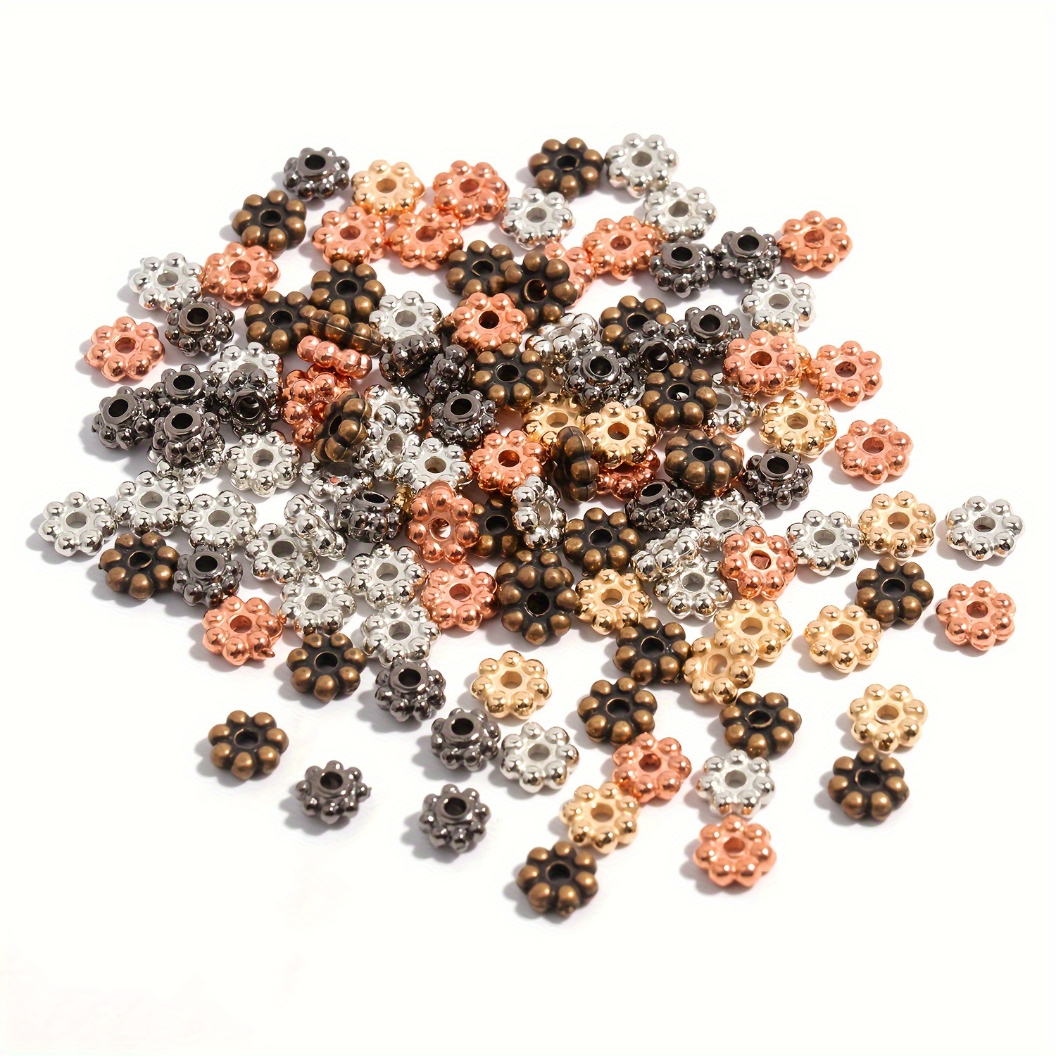 

200/100pcs 4/6mm Golden Silvery Ccb Flower Shaped Gasket Flat Round Spacer Beads For Jewelry Making Diy Handmade Special Bracelets Necklaces Earrings Beaded Decors Accessories