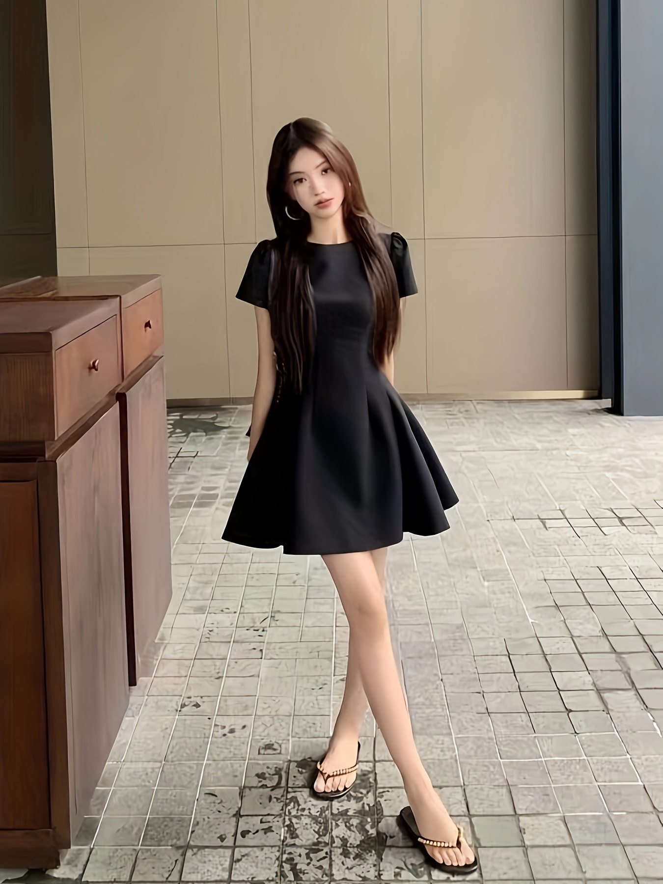 womens elegant black a line short sleeve dress waist Temu Mauritius