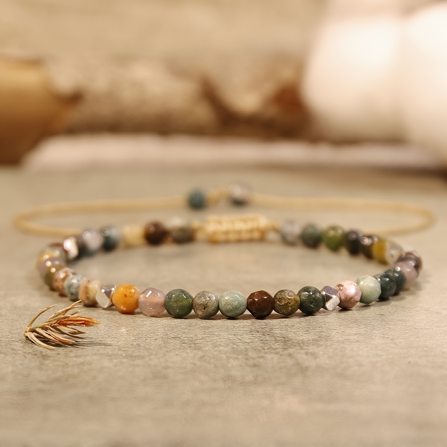 Natural Stone Moss Agate Beaded Bracelet - Natural Stone Charm For Women | Accessory & Gift