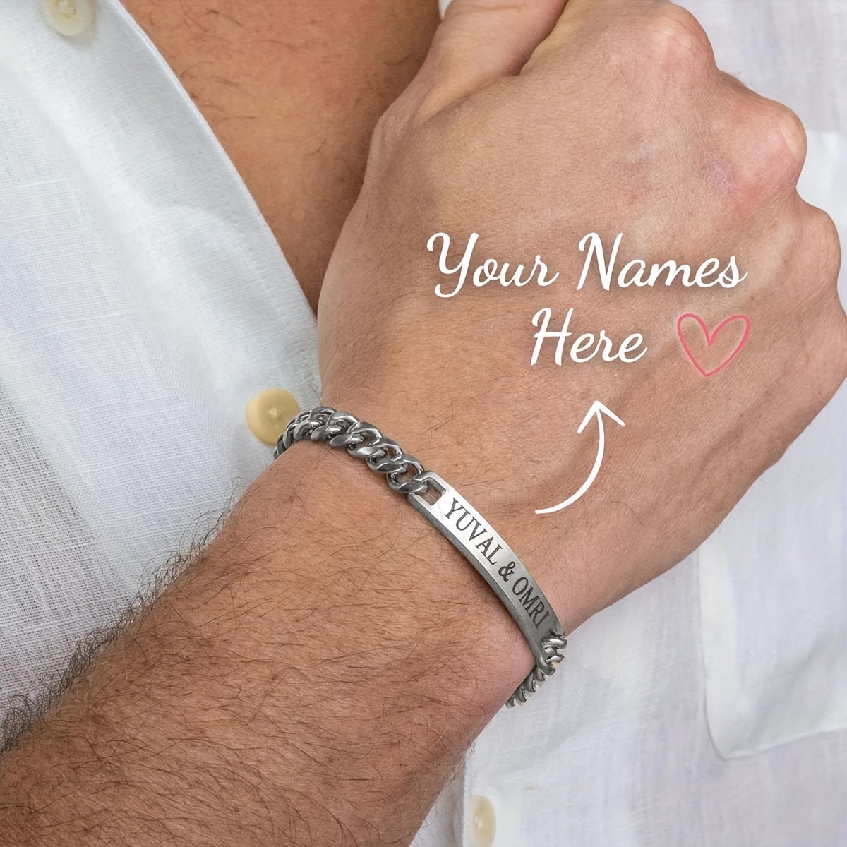 E-shop Valentinstagsgeschenk für Ihn, Herrenarmband, 18K vergoldenet 304L Edelstahl Personalisiertes Armband mit individuellem Text, Geschenk für