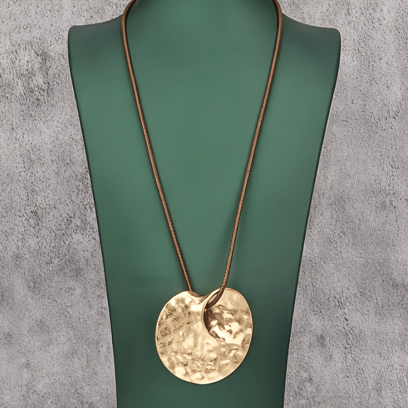 TEMU Collar largo de calidad, moderno y sencillo, con colgante irregular de y cierre de a ajustable. Colgante de con cóncavo . Estilo versátil para