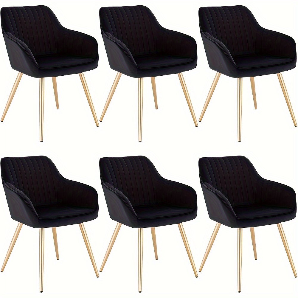 Image of 6pcs Dining Chairs, Kitchen Chairs Living Room Chairs Chairs Seat Made Of Velvet Upholstered Chairs With Armrests Metal Legs Upholstered Armchairs For Dining Room Living Room Kitchen
