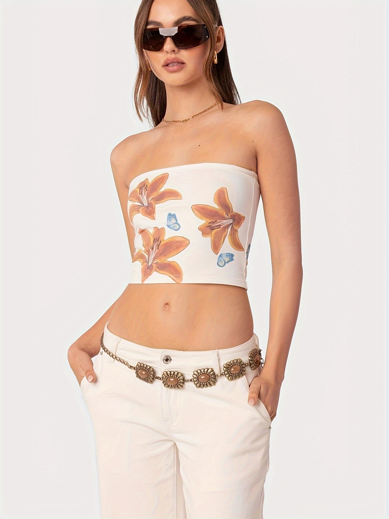 women's elegant floral print knit tube strapless - Temu Georgia