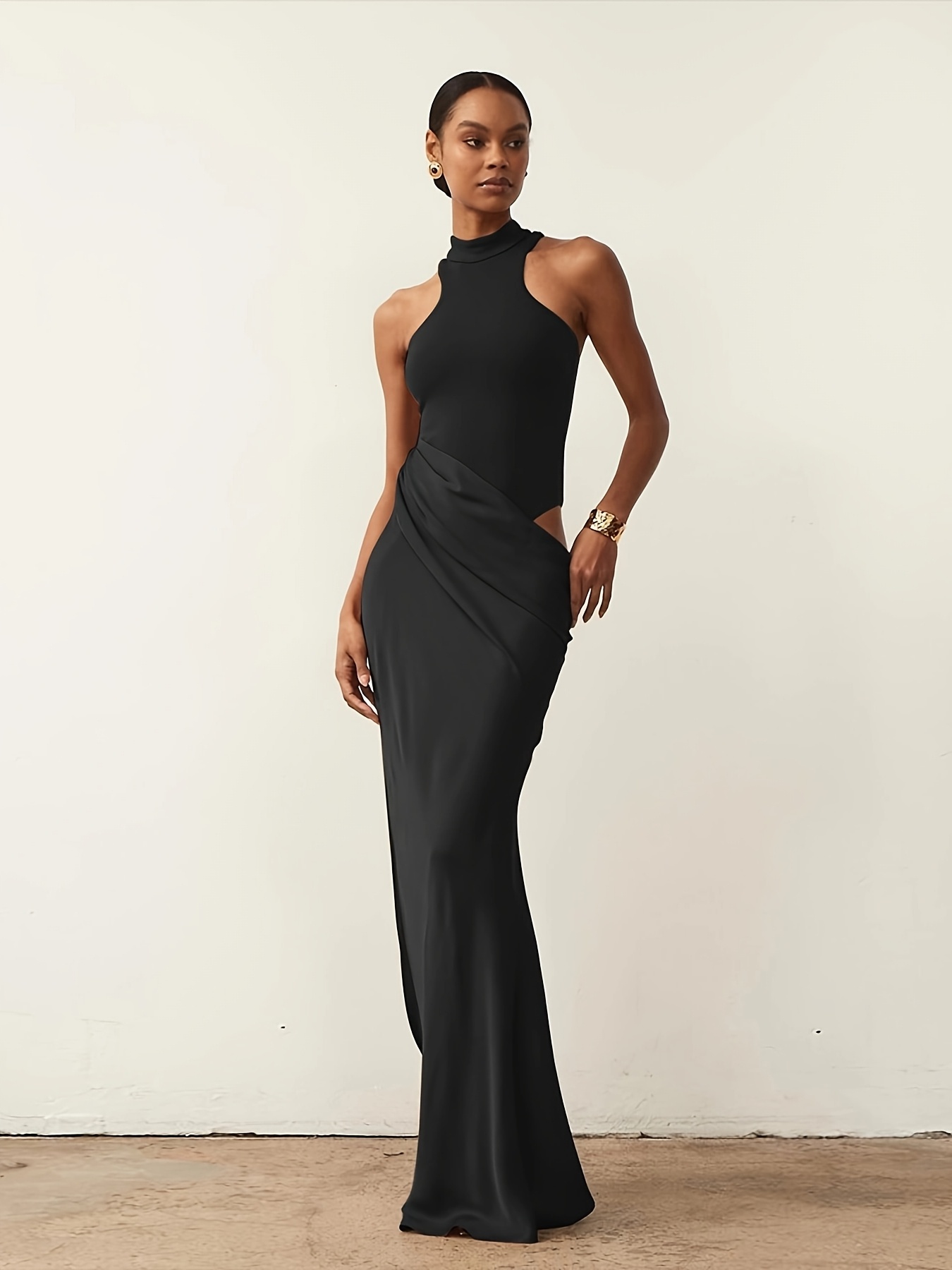 fitted lace wedding dress Black Cross Back V-Neck Maxi Dress - Elegant Evening Wear main image 1