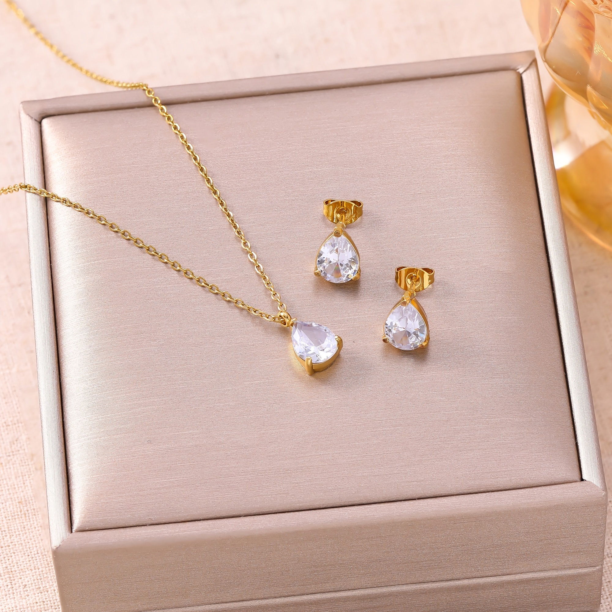 TEMU Elegante Conjunto de Accesorios para Mujer de 3 Piezas, Joyería de Acero Inoxidable de Calidad con Diseño de de Agua, Adecuado para Todas .