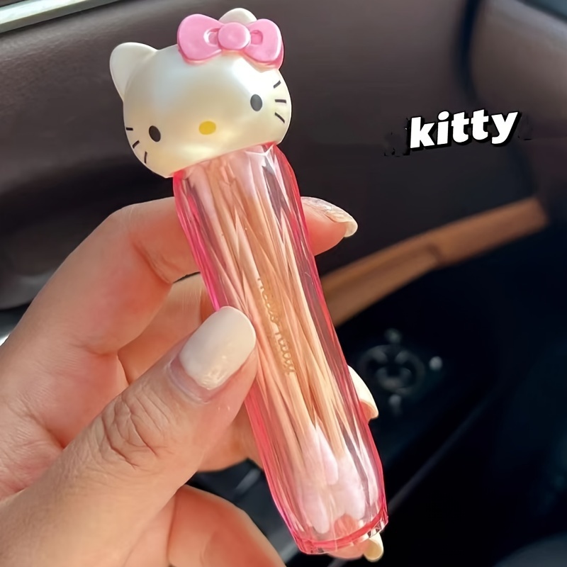 

Hello Kitty Cute Creative Cotton Swab Travel Case With Window-view Feature, Portable Cotton Swab Stick And Toothpick Dispenser, Modern Plastic Container For Girls - Officially Licensed