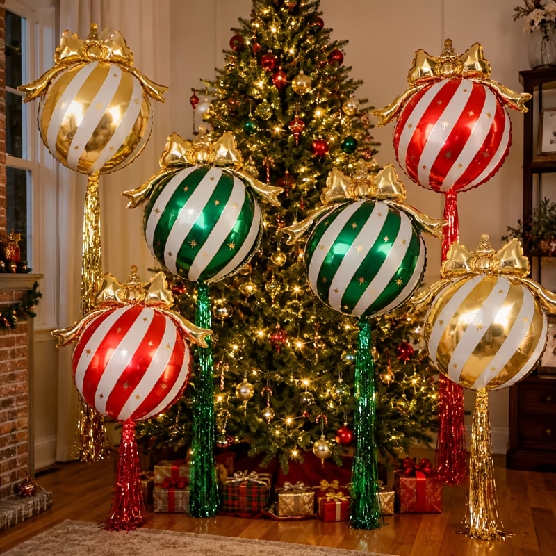 TEMU 12pcs Christmas Bow Balloon Tassel Set, With Red, Green, And Golden Tassels For Christmas, Halloween, And New Year Party Decorations, As Well As