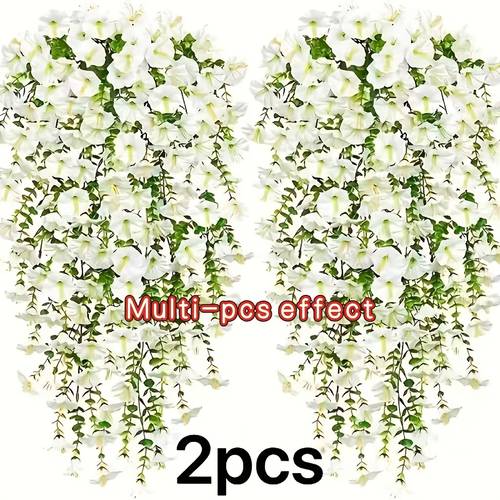 2pcs of artificial white flowers for outdoor decoration uv protected hanging plants suitable for home porch patio garden flowerpot decorations ideal for wedding thanksgiving christmas and other festive occasions