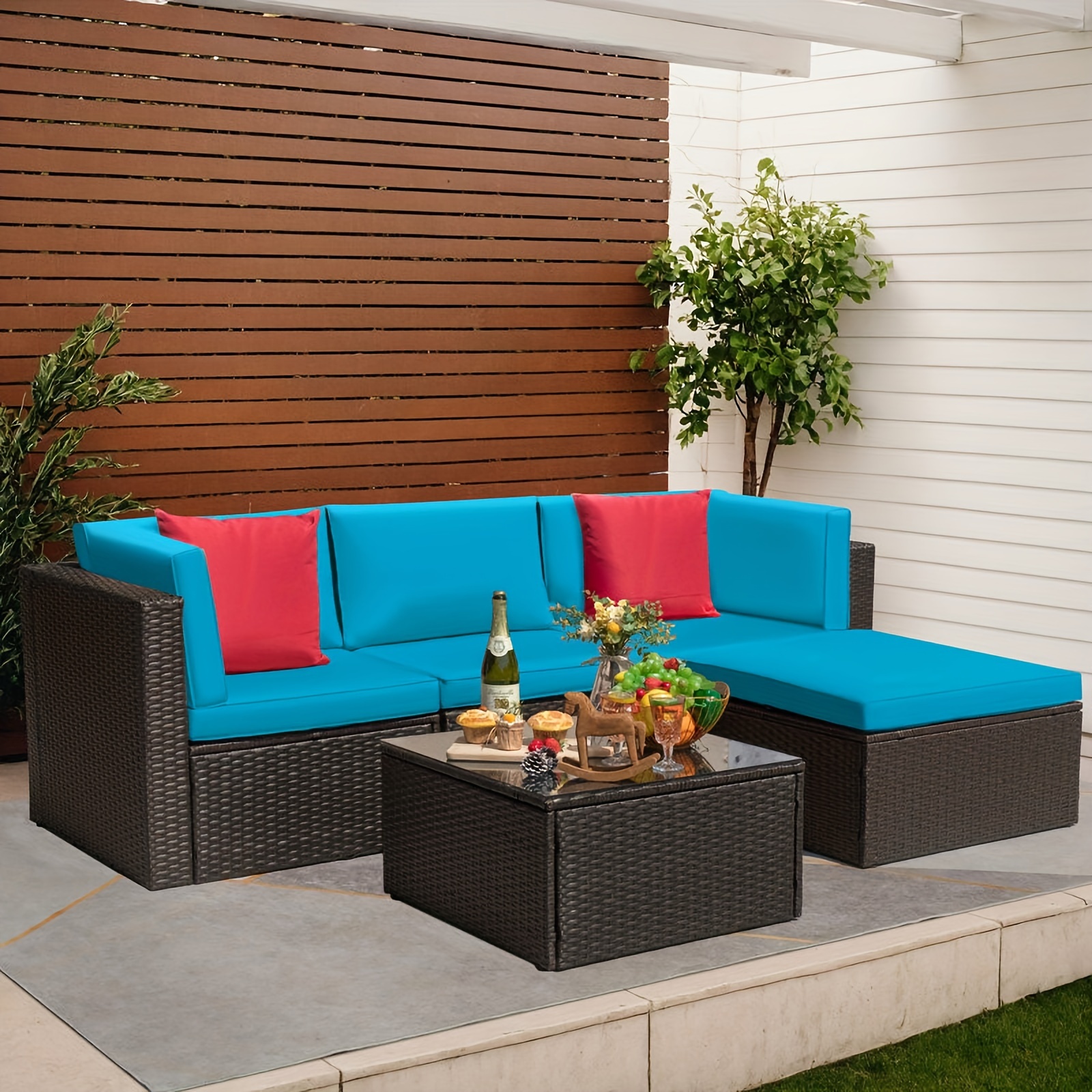 Outdoor Sectional Sofa Tea Table Ottoman Pe Rattan Patio - Temu