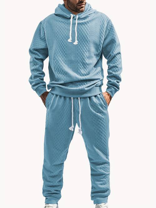 2025 neue frühling, herbst winter männer einfarbig warme jacquard sweatshirt casual hoodie langarm-sporthemd & solide farbe tasche bund kordelzug wärmende langehose zweiteiliger warmer anziehsack für den t