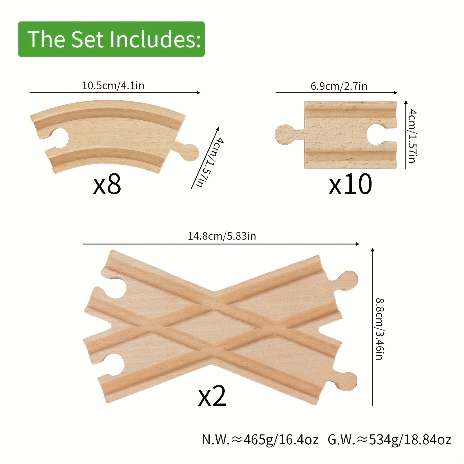 20pcs Wooden Train Track Set – Includes 2 Crossover Straight Track Pieces – Compatible With Most
