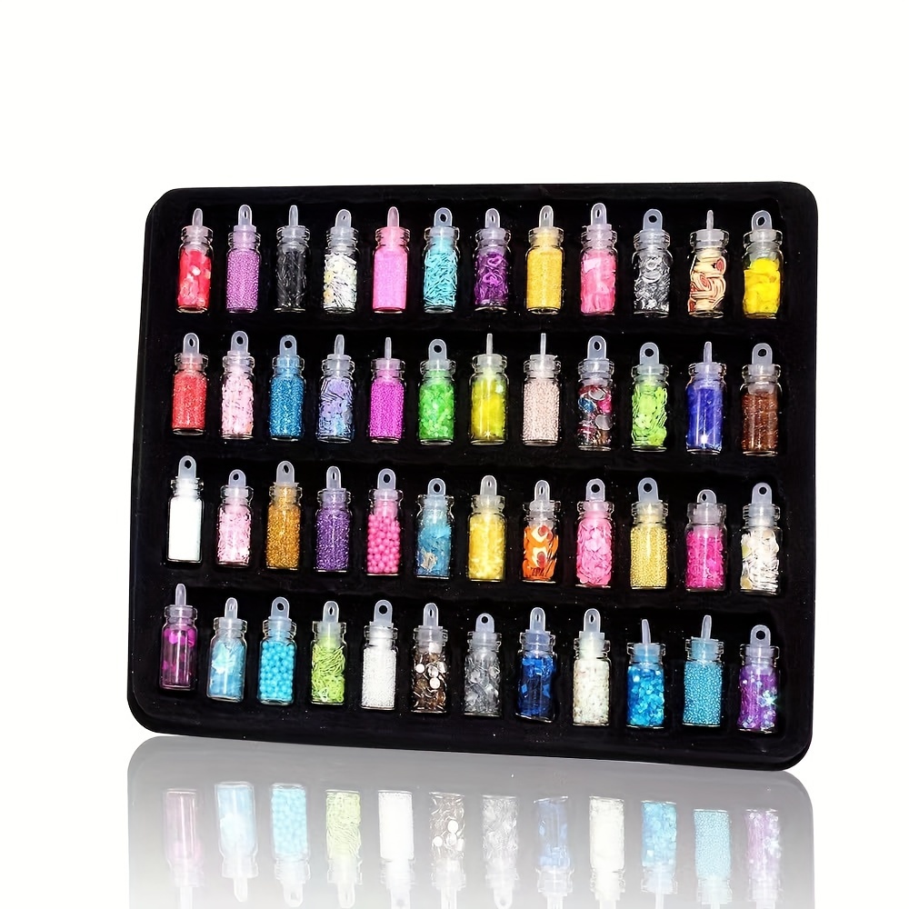 

48 Bottles/set Diy Nail Art Charms Kit Contain Random Nail Art Faux Pearl Sequin Nail Glitter Powder Acrylic Rhinestone Decoration Kit