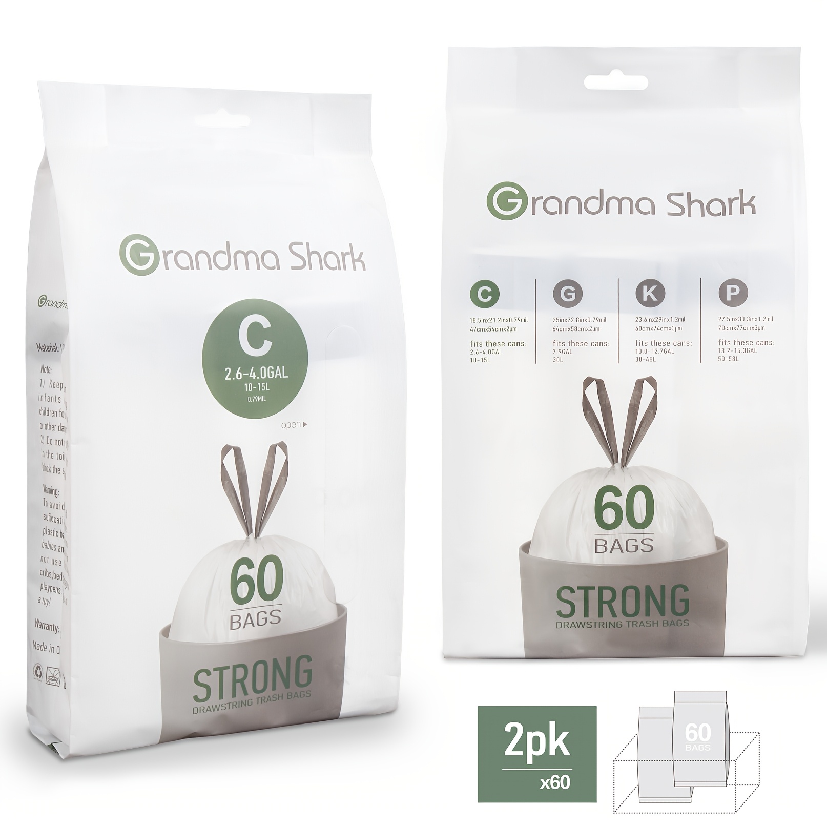 TEMU 120pcs Grandmashark High-quality Trash Bags, 10-15l, 47x54cm - Super Strong & Leak-proof, Unscented With Drawstring Closure And Handle, Perfect