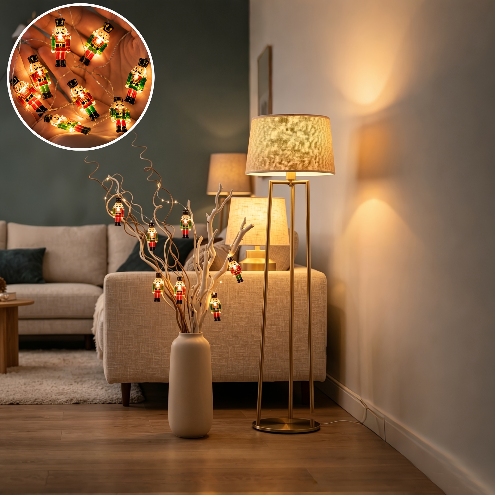 TEMU Guirlande Lumineuse -Pied 202Cm 20-LED (Blanc Chaud) - Décoratives Portables Adaptées à la Décoration Intérieure, Accessoires de Photographie,