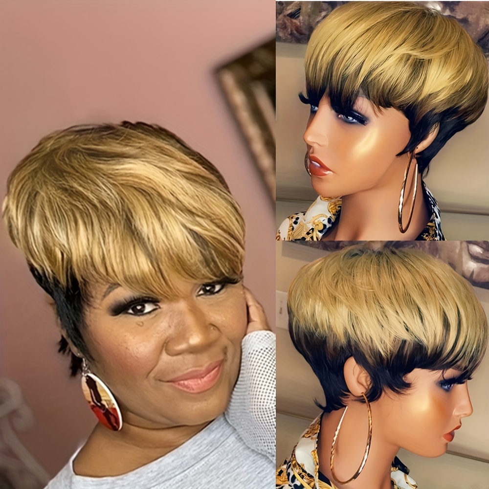 TEMU Human Hair Wig 150% Density 6inch Short Straight Machine Party Use Wig 1b27 Color Cut Human Hair Wigs For Women