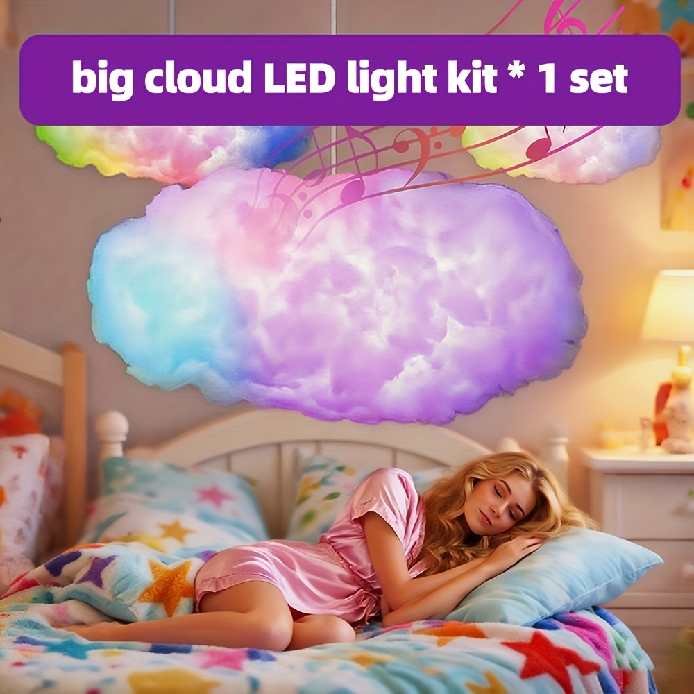 TEMU 3d Cloud Night Light With -inch Led Strip, Operates Without Batteries, Features Music Control, And Is Usb. It Has A Pink-purple Gradient , Perfect For Bedrooms, Gaming Rooms, Living Rooms