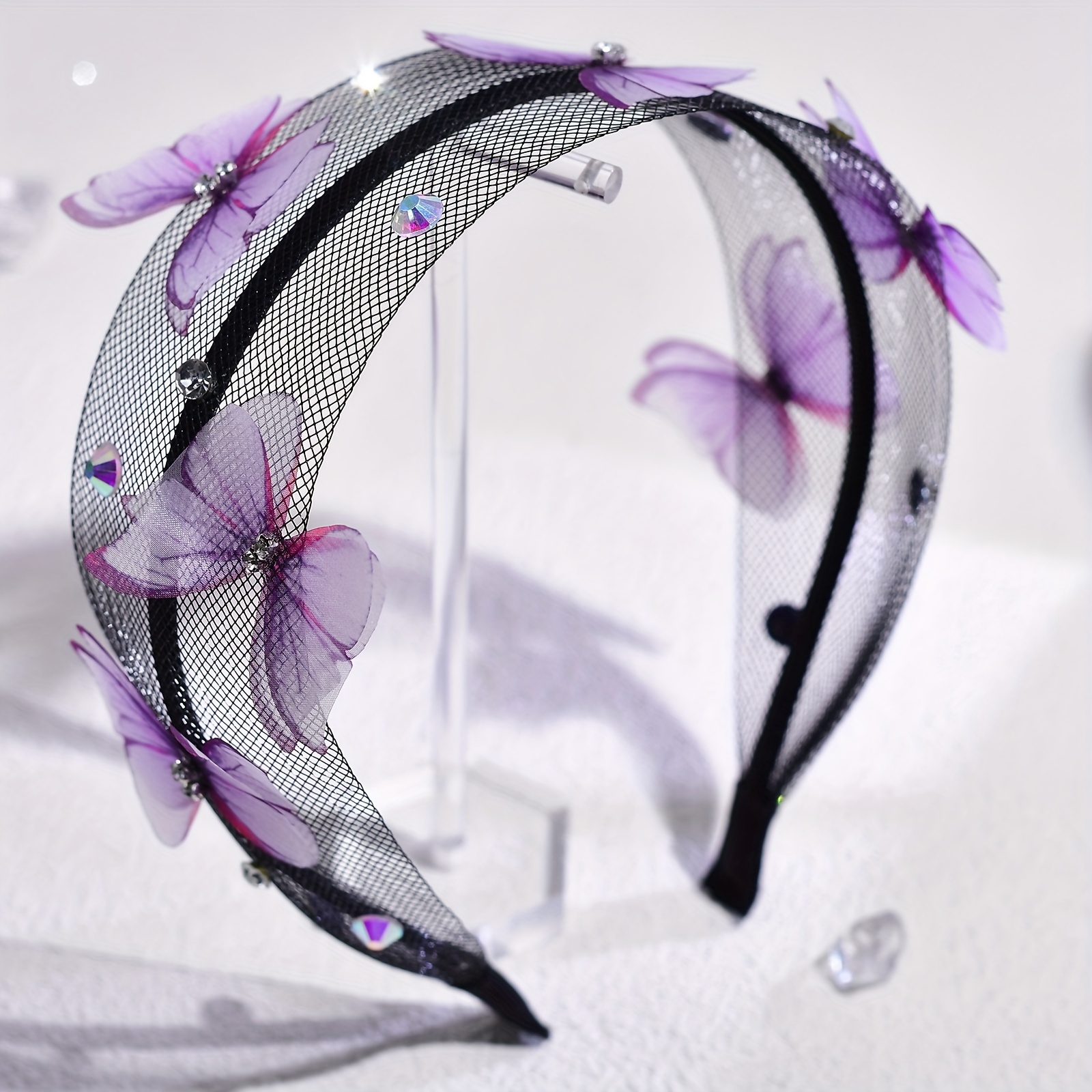 Elegant Vintage Purple Mesh Flower Headband for Women Vintage Feather Headband Wedding Party Church Bridal Hat  main image 4