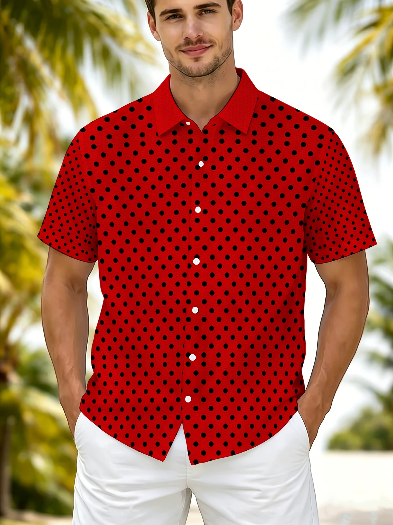 red and white polka dot dress shirt Ombr RED Polka Dot Button Down Shirt RED / XL