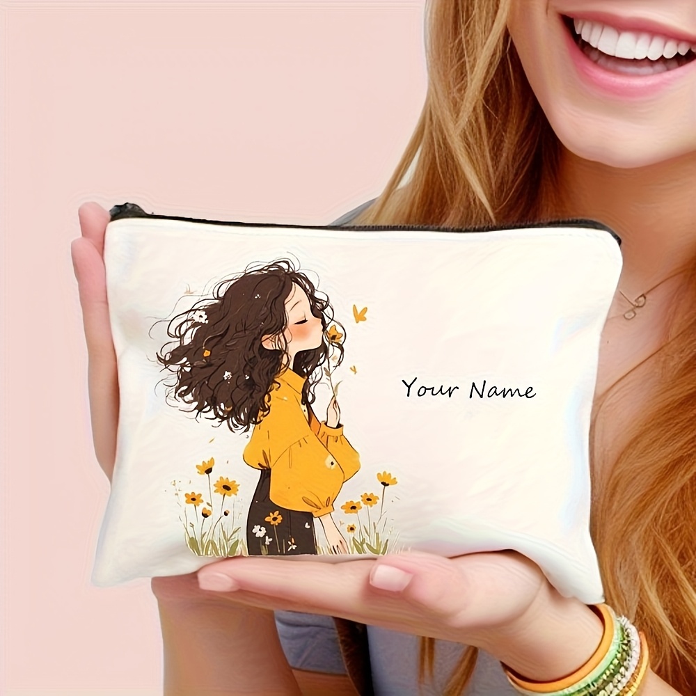 TEMU Borsa Trucco Personalizzata in Poliestere con Stampa Ispirazionale a - Pochette Cosmetica con Cerniera, Portatile e Resistente, Organizzatore