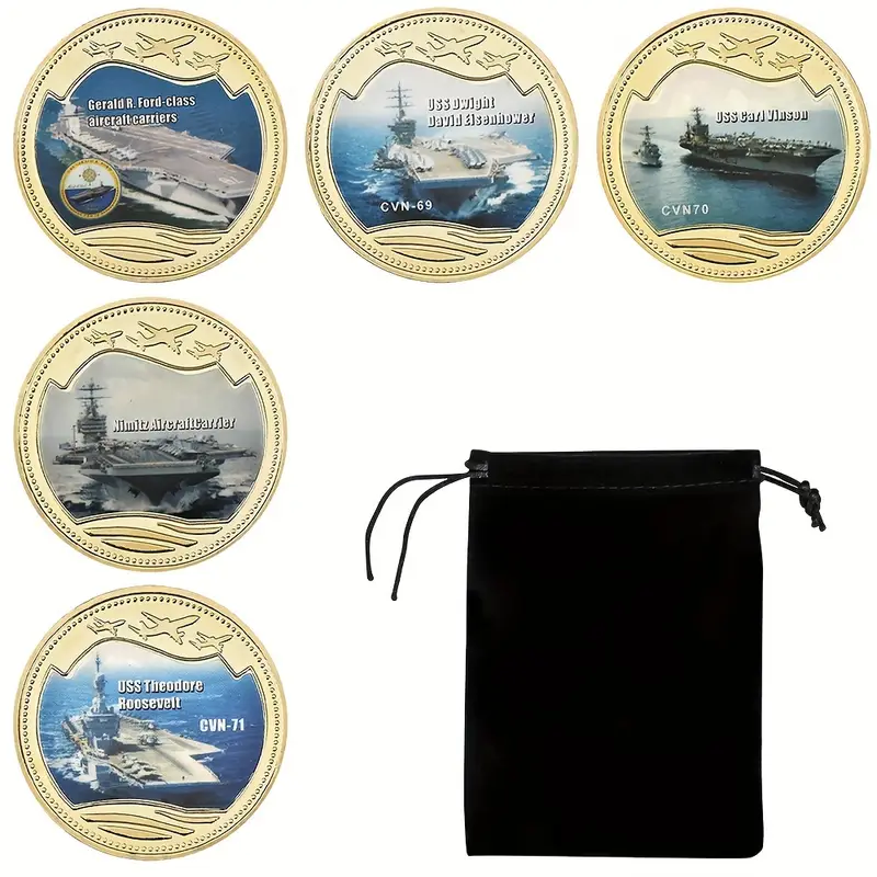 серия памятных авианосец из металла, коллекционная а из сплава, морская тематика, с бархатной сумочкой, для коллекционеров и в подарок, подходят для возрастов 14+ подробные сведения 3