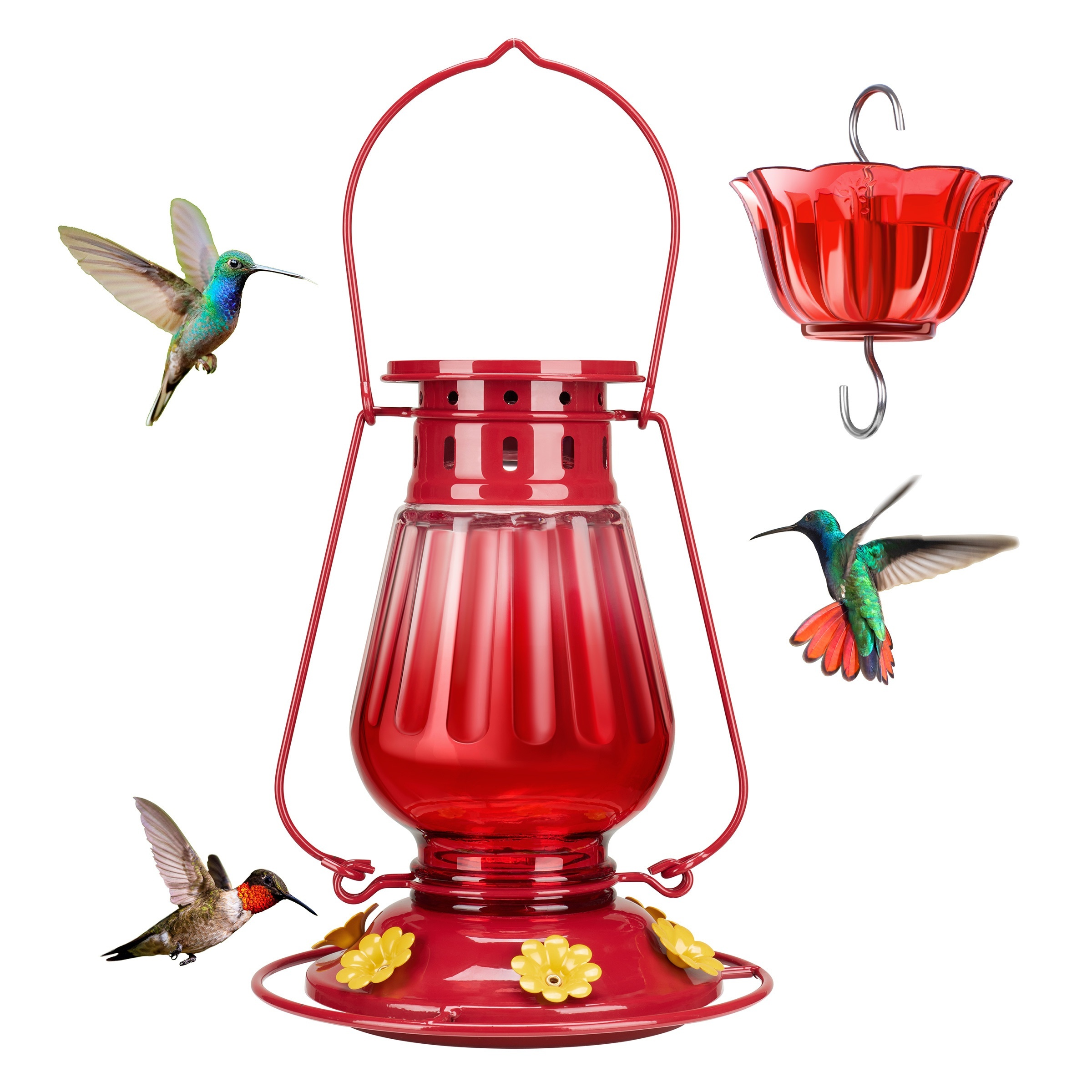 

Kingyard Glass Hummingbird Feeder For Outdoors Hanging - Hand Lantern Inspired Leak-proof Feeder With 6 Feeding Ports & Ant , 21 Oz Capacity