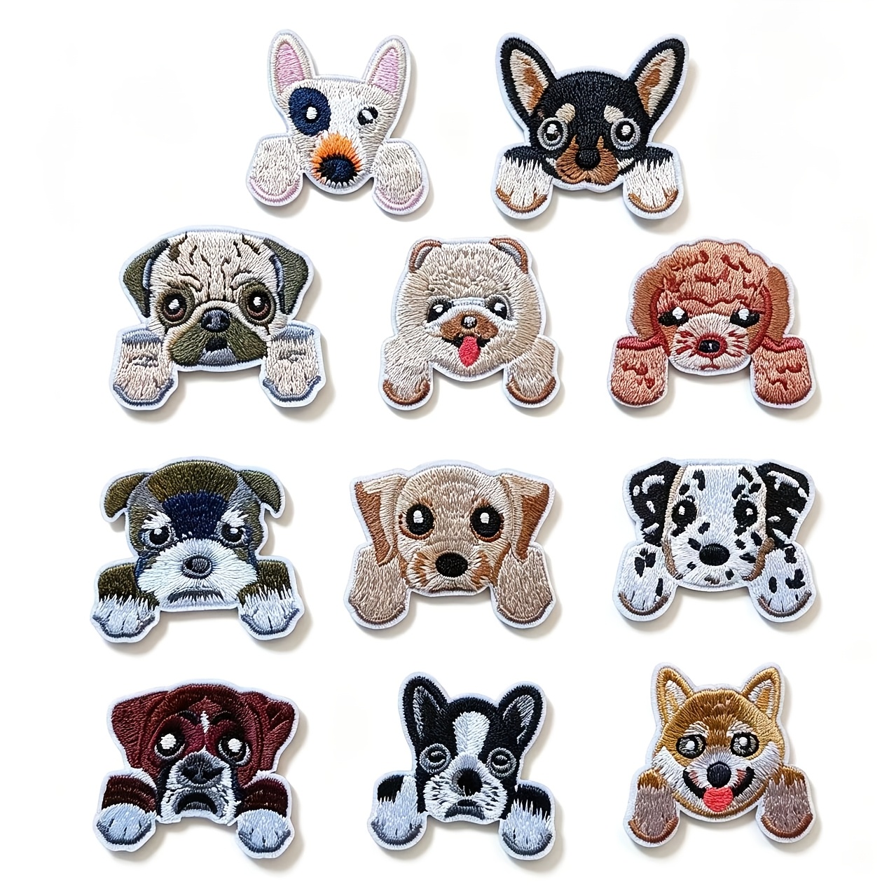 TEMU 11 pièces d'embouts de broderie de chien mignons, pack de plusieurs races, thermocollants et à coudre pour vêtements, sacs à dos, jeans,
