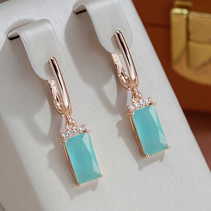 TEMU Eleganti Orecchini Pendenti Geometrici con Zirconia Verde , Oro , Gioielli da Donna, Ideali per Feste di Matrimonio