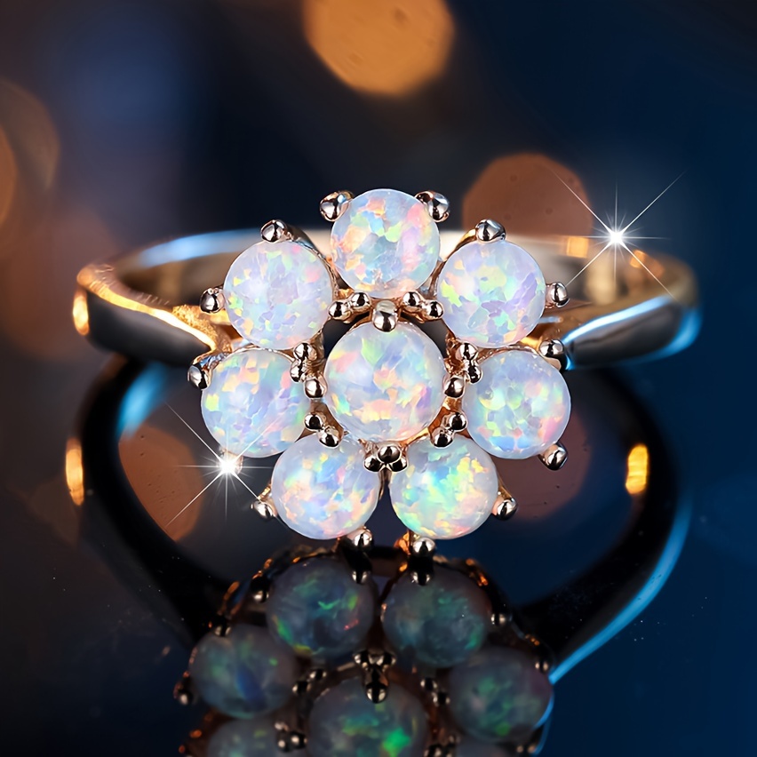 TEMU 1pc Elegant Exquisite Women's Round Floral Engagement Wedding Ring Gift For Her