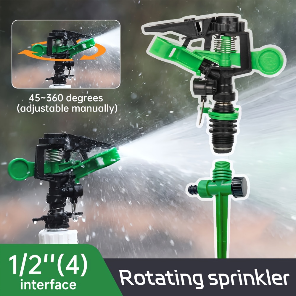 

1pc Adjustable 360° Rotating Oscillating Sprinkler Head, Plastic, 1/2" Interface, With 45-360° Adjustable Arc, For Garden And Lawn Watering, Automatic Yard Irrigation