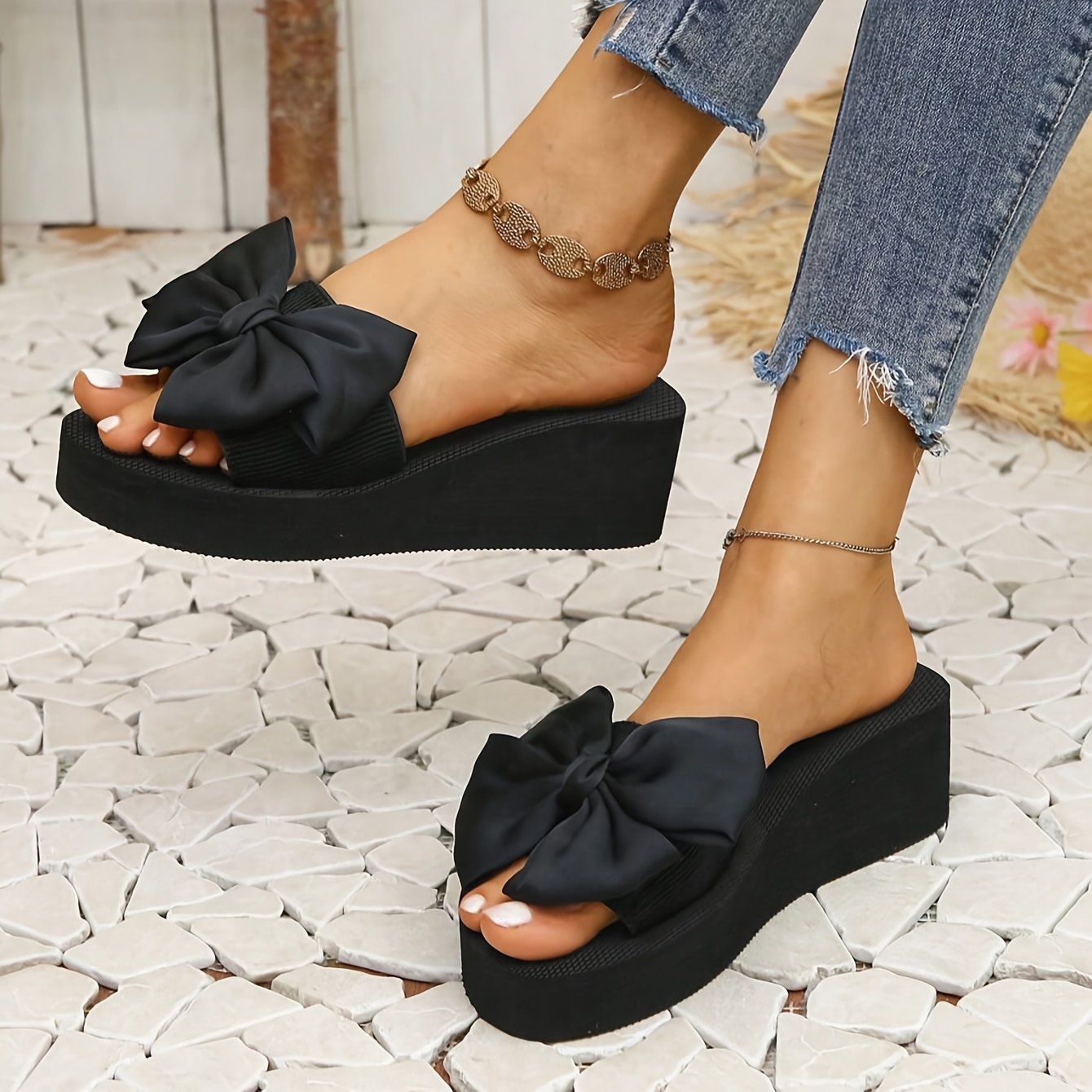 sandalias plataforma negras mujer tacón zapatillas Temu Guatemala