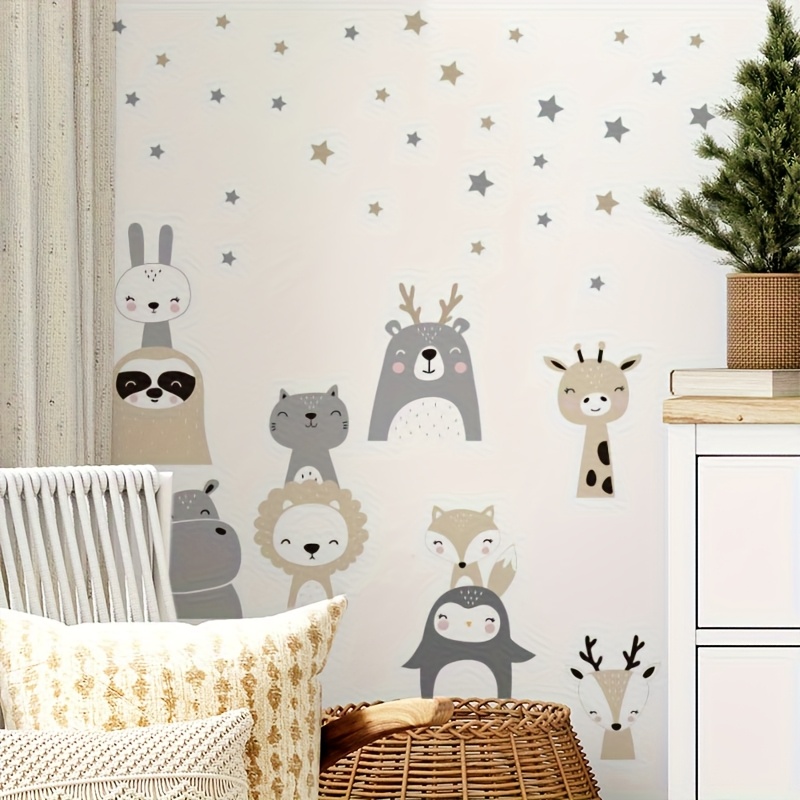 Gray Animal Star Sticker Mural For Bedroom Living Room Home Wall Decor Removable Self-adhesive Pvc Wall Sticker