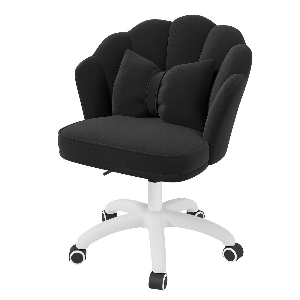 Image of Vanity Velvet Petal Desk Chair - Modern Upholstered Chair With Backrest And Quilting, Height-adjustable Computer Work Chair For Bedroom And Living , Black, Gray, Beige