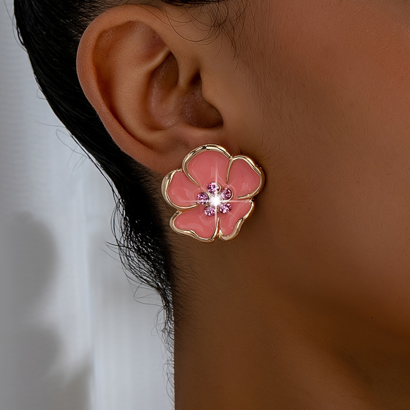 Rhinestone Flower Clip On Earrings Sweet Style